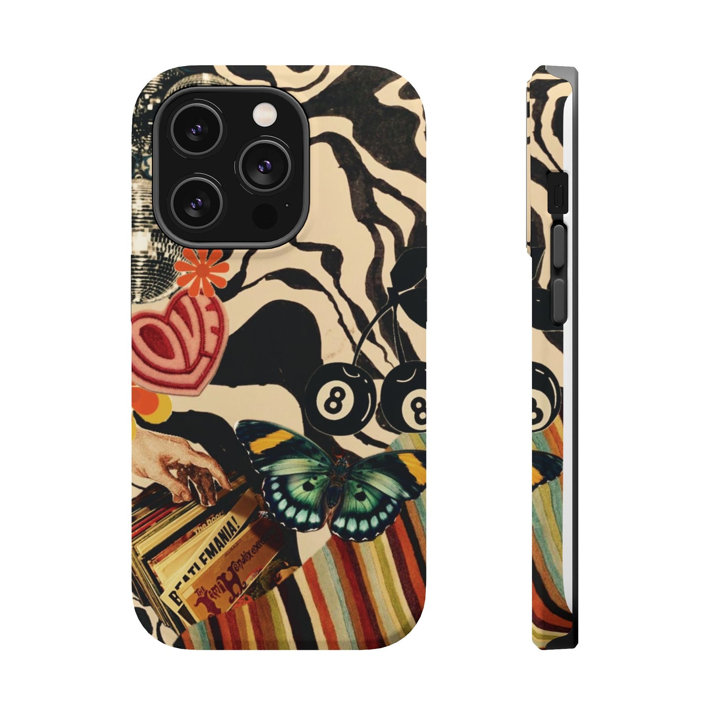Phone Case — Retro Collage Magnetic Impact-Resistant Case with Butterfly & Zebra Print