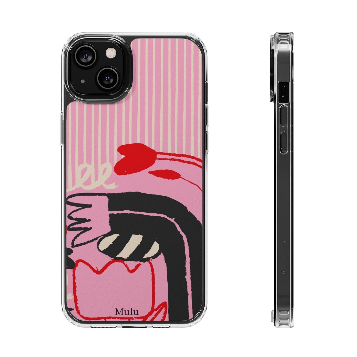 Clear Impact-Resistant Case — Pink Cute Heart Cartoon Design