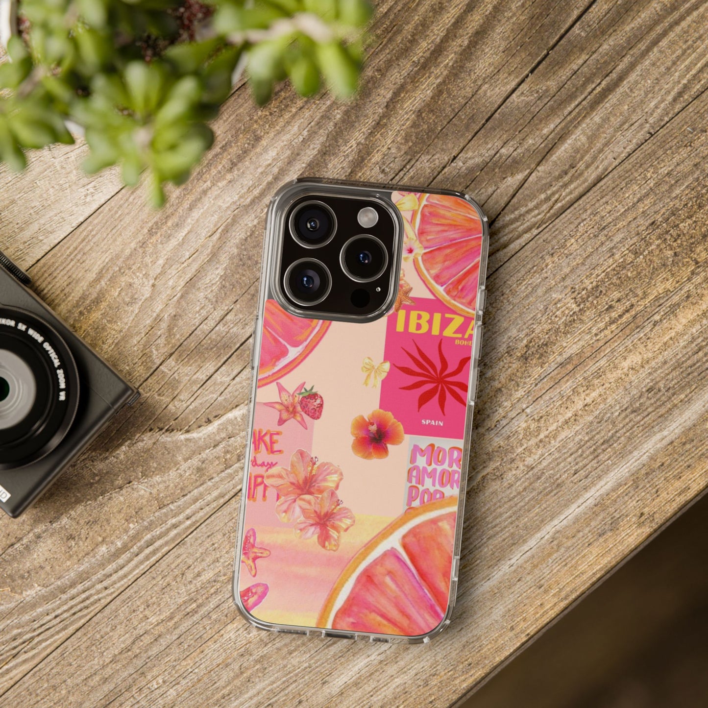 Clear Impact Phone Case — Pink Ibiza Citrus Floral Design
