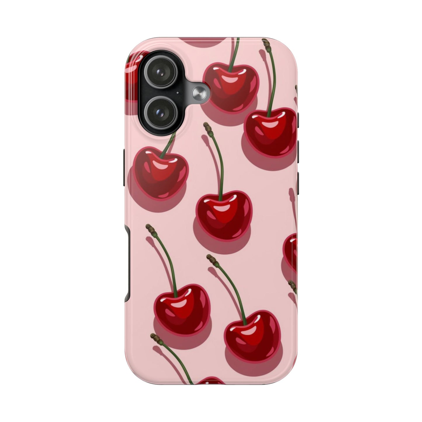 Cherry Pattern Tough Phone Case — Retro Pink Cherry Print Protective Phone Case