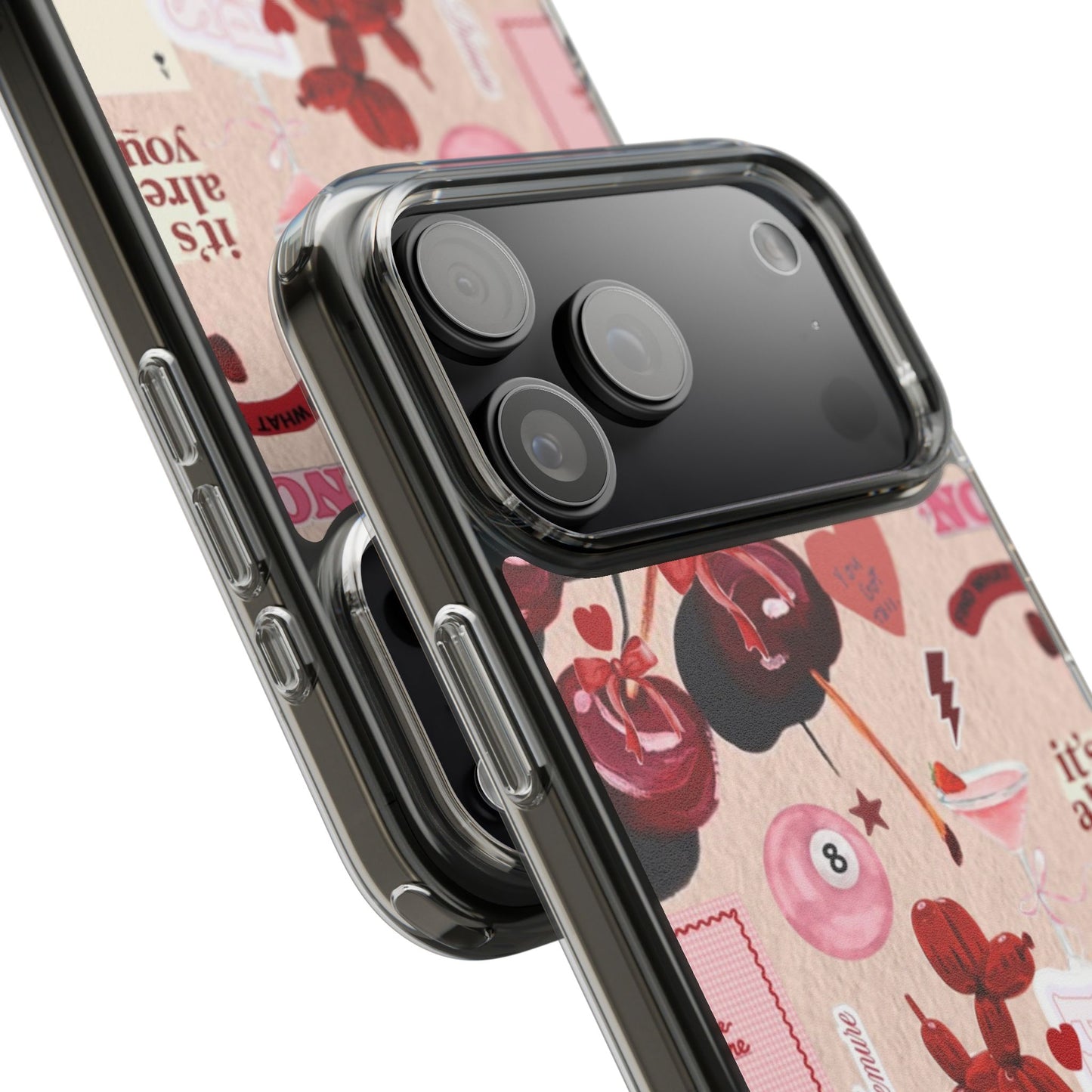 Clear Impact-Resistant Phone Case — Retro Cherry & Sticker Collage