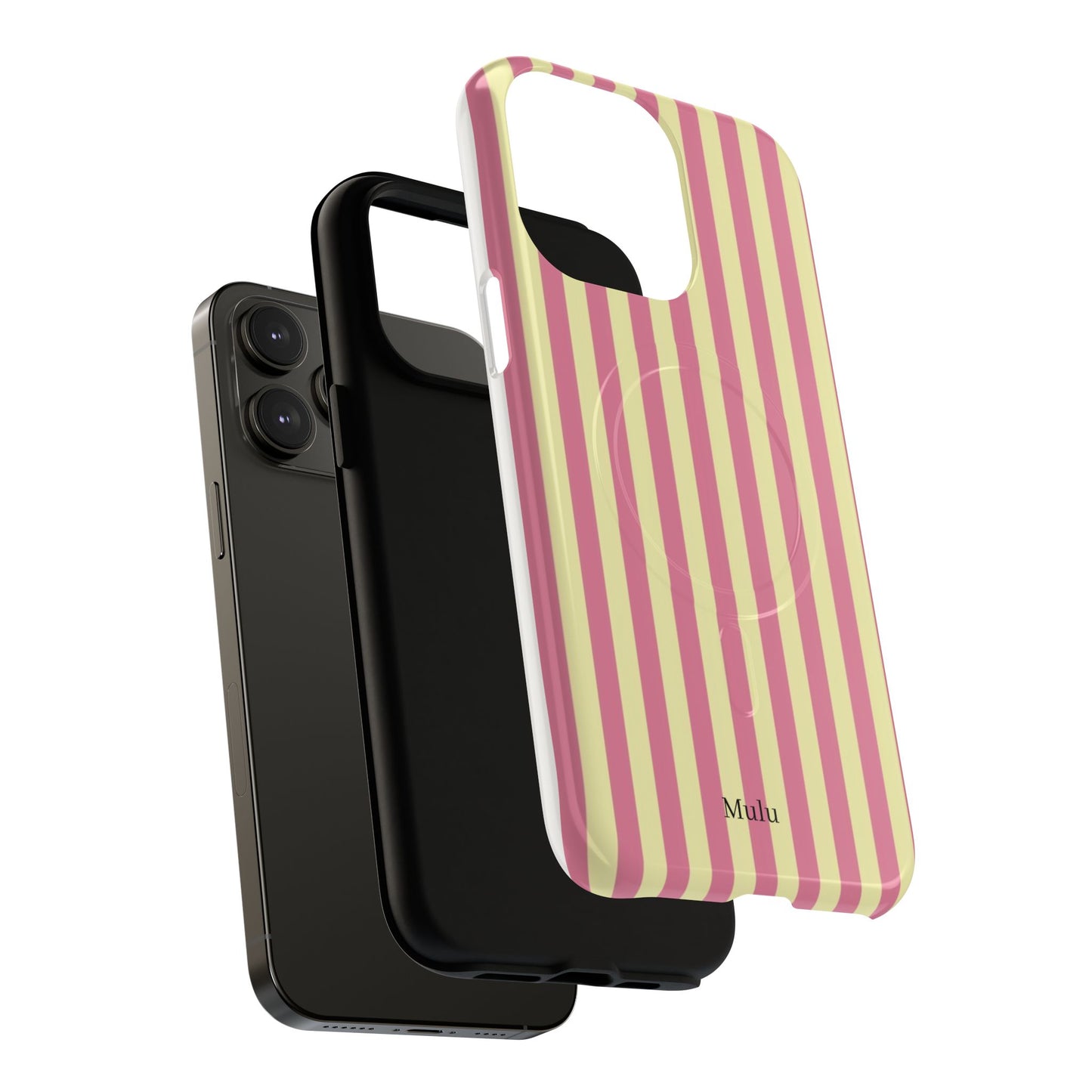 Striped Pink & Yellow Magnetic Tough Phone Case — Retro Pastel Protection
