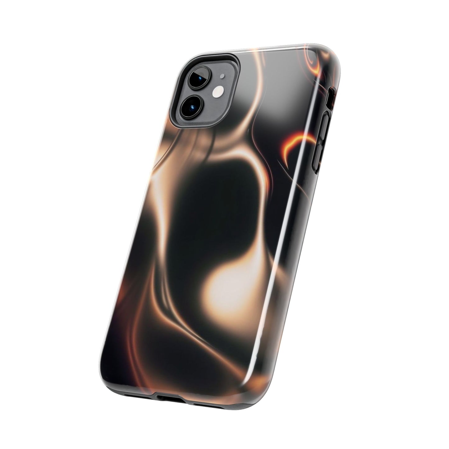 Abstract Liquid Glow Tough Phone Case — Black & Bronze Swirl Protective Cover