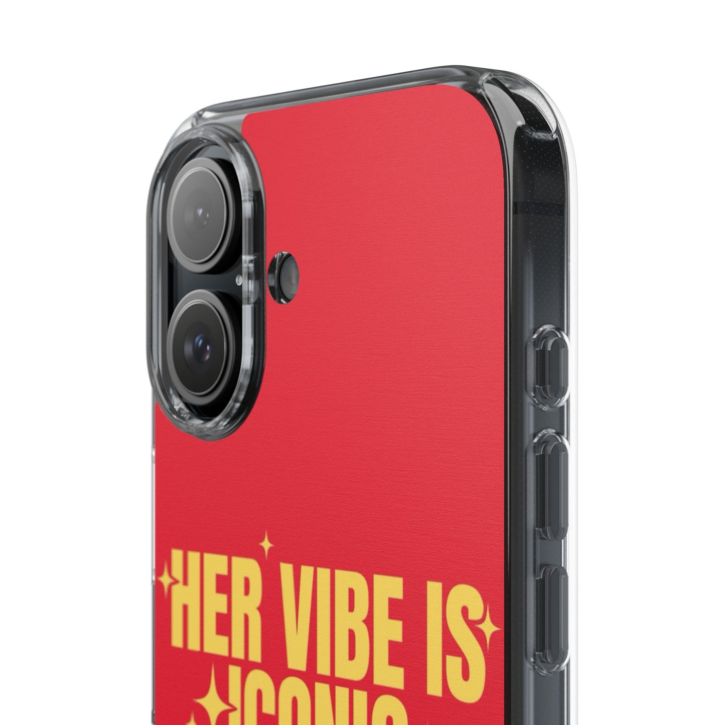 Clear Impact-Resistant Phone Case — "Her Vibe Is Iconic" Red Protective Cover