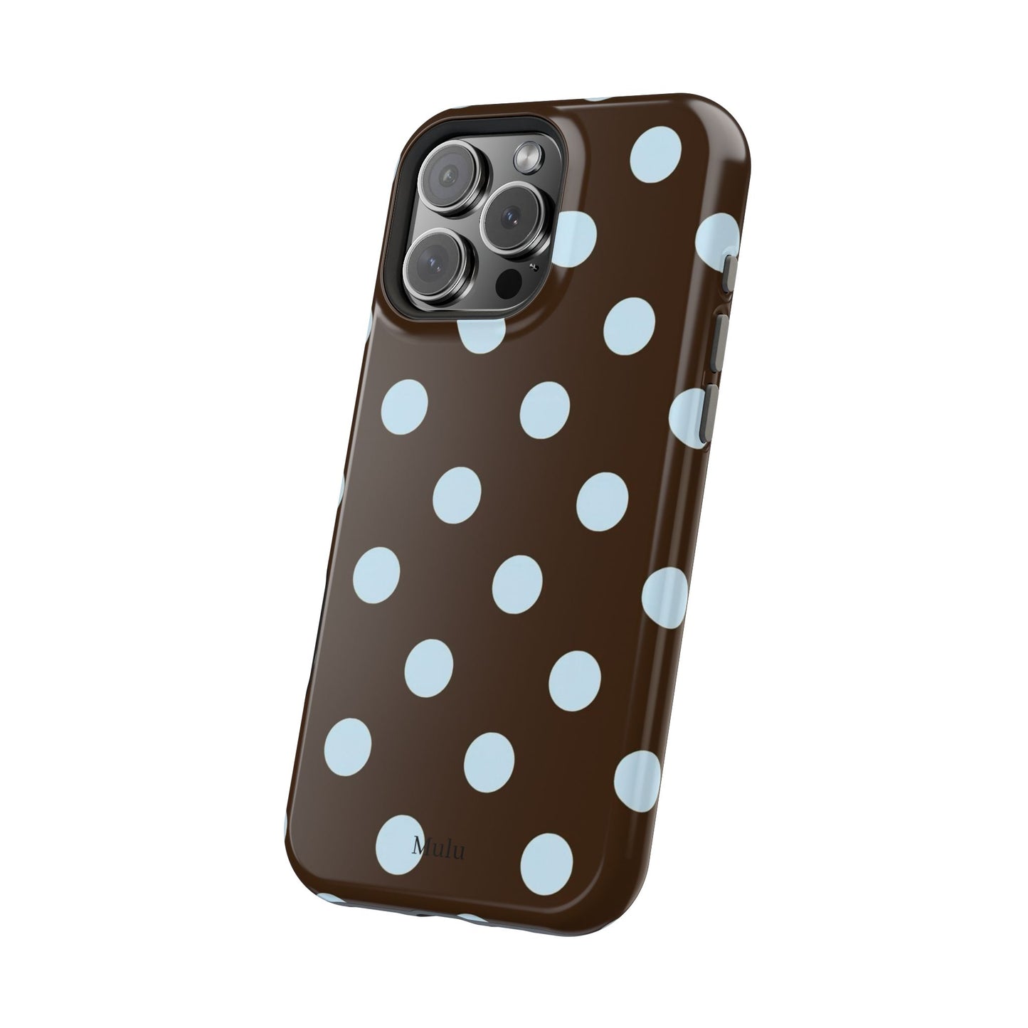 Polka Dot Magnetic Phone Case — Brown with Light Blue Dots, Impact-Resistant