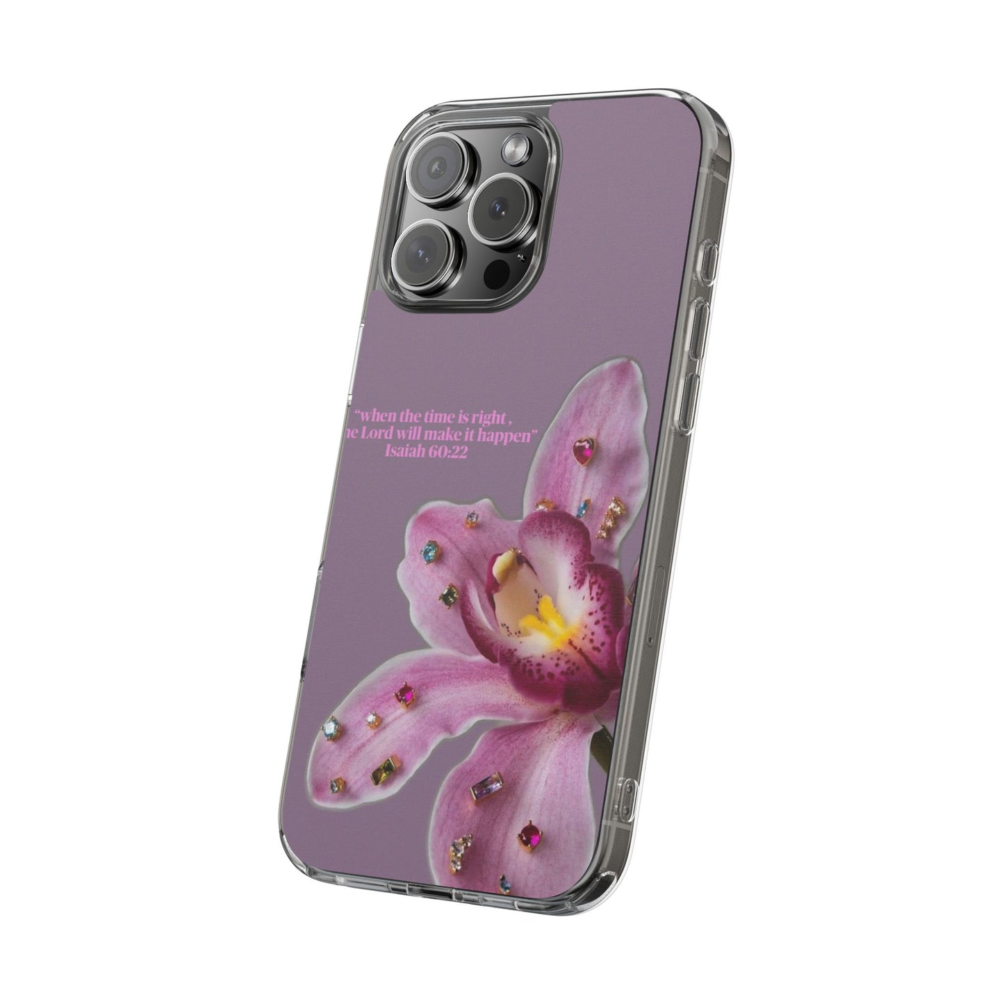 Clear Floral Impact-Resistant Phone Case — "When the time is right" Rose Orchid Design