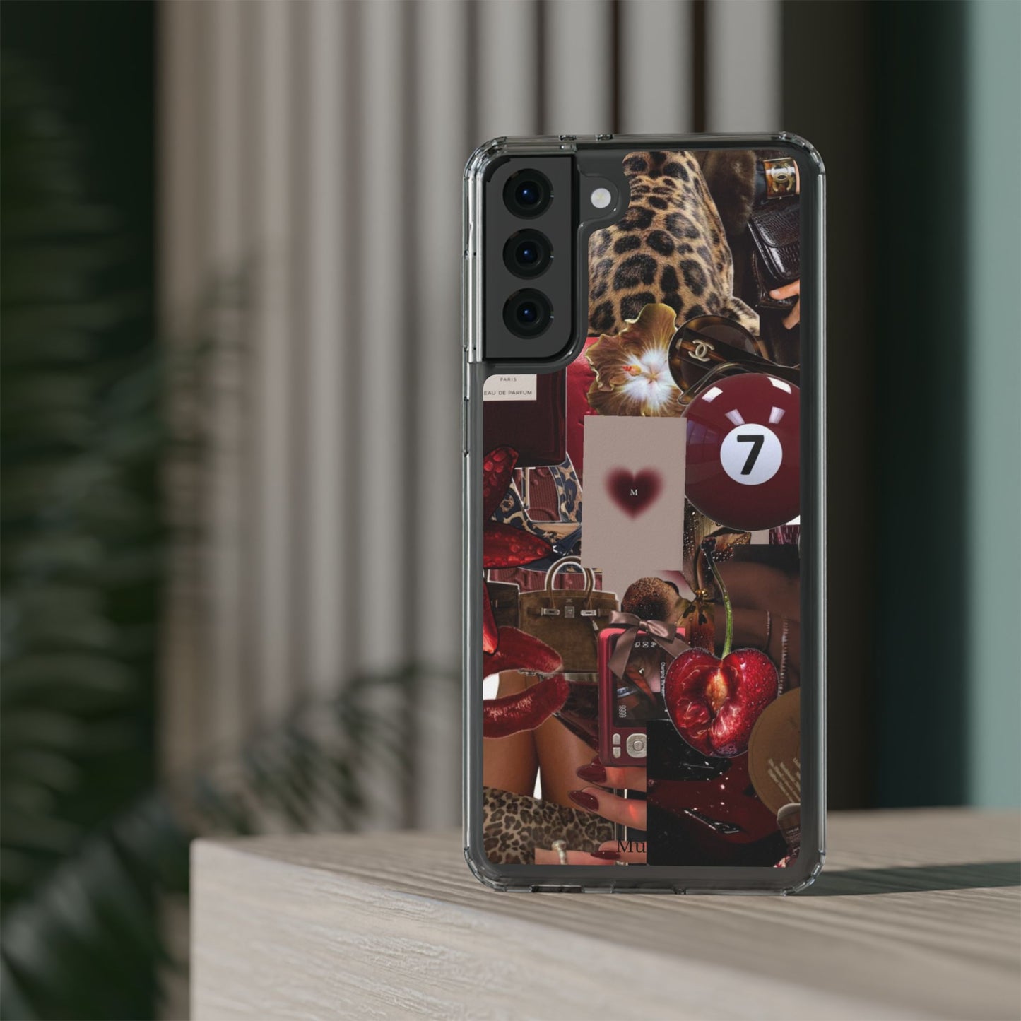 Clear Impact-Resistant Phone Case — Retro Cherry Collage Design