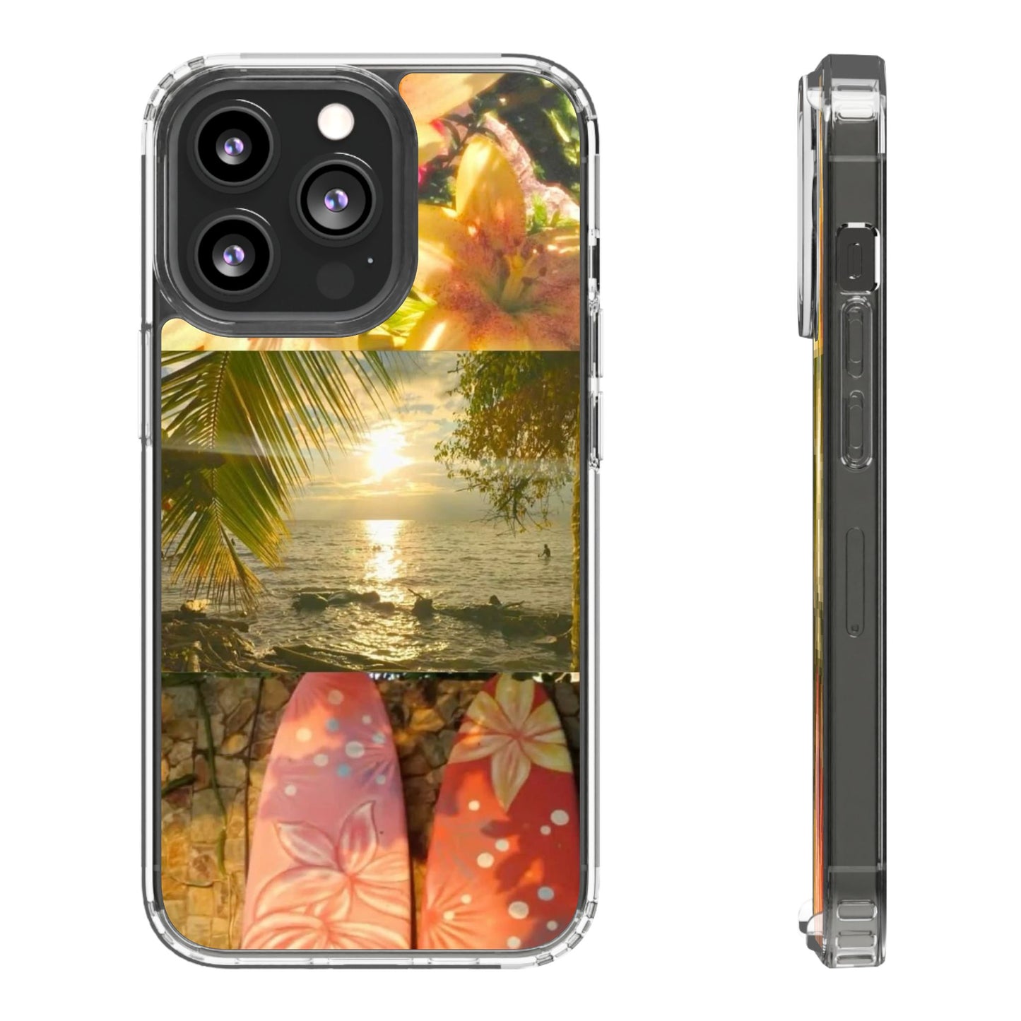 Tropical Sunset Phone Case — Floral Surfboard Clear iPhone Case