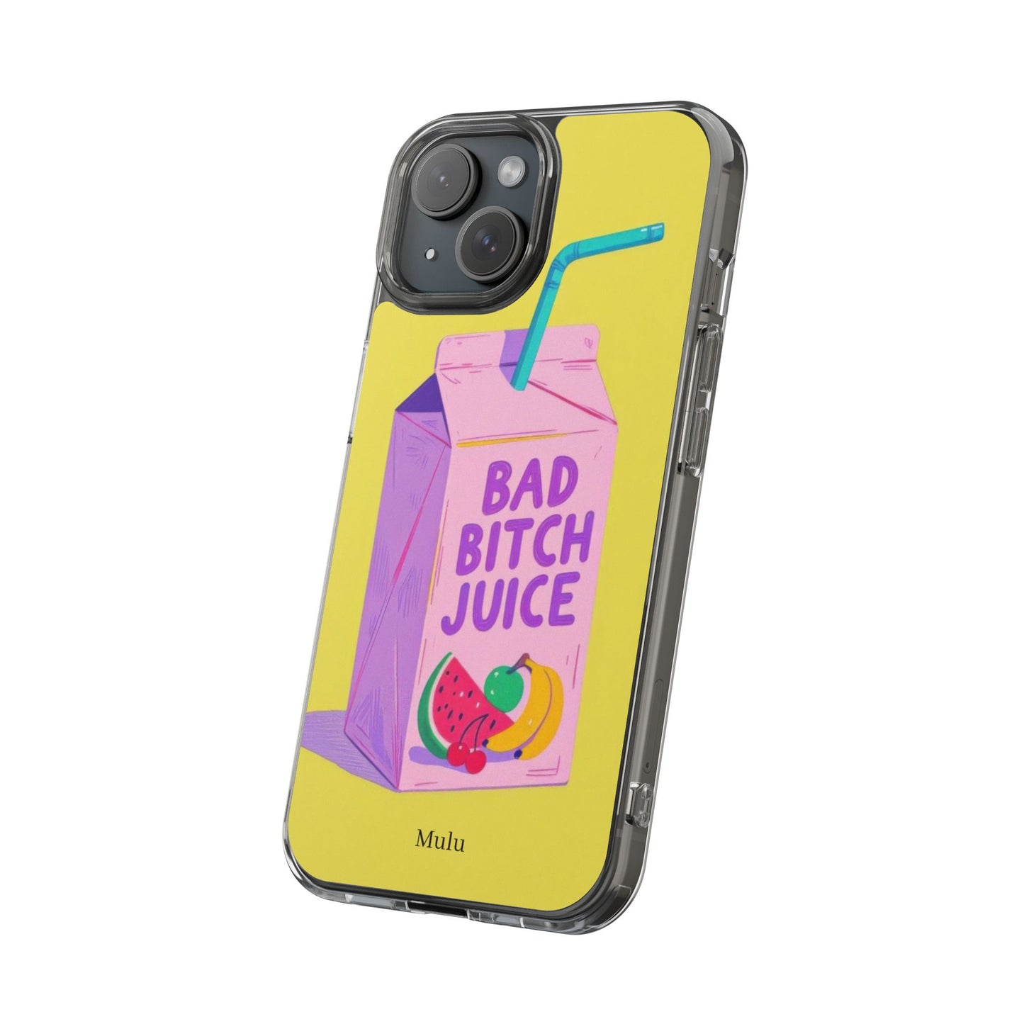 Clear Impact-Resistant Phone Case — "Bad Bitch Juice" Cartoon Juice Box Design