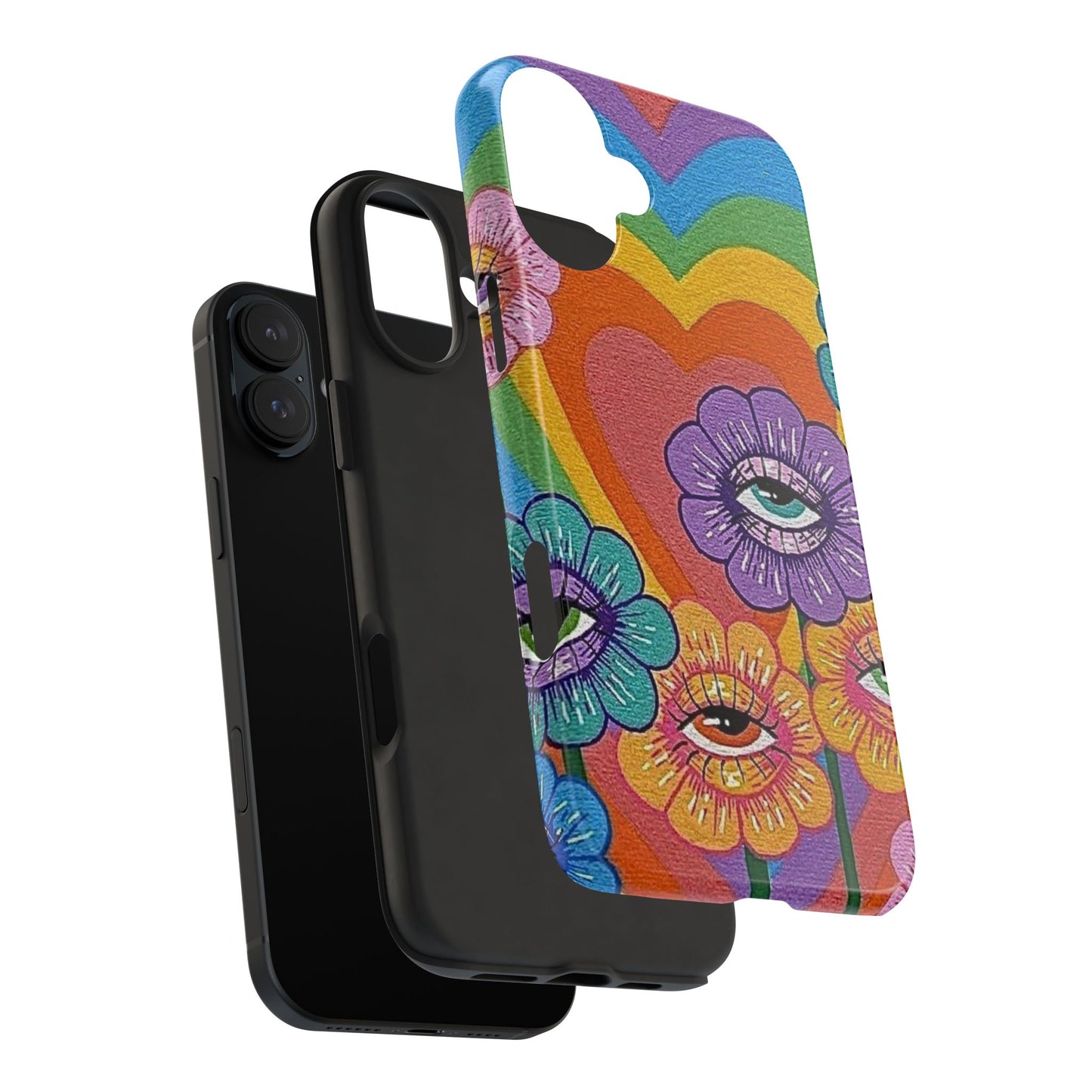 Psychedelic Eye Flower Tough Phone Case — Retro Rainbow Protective iPhone Cover