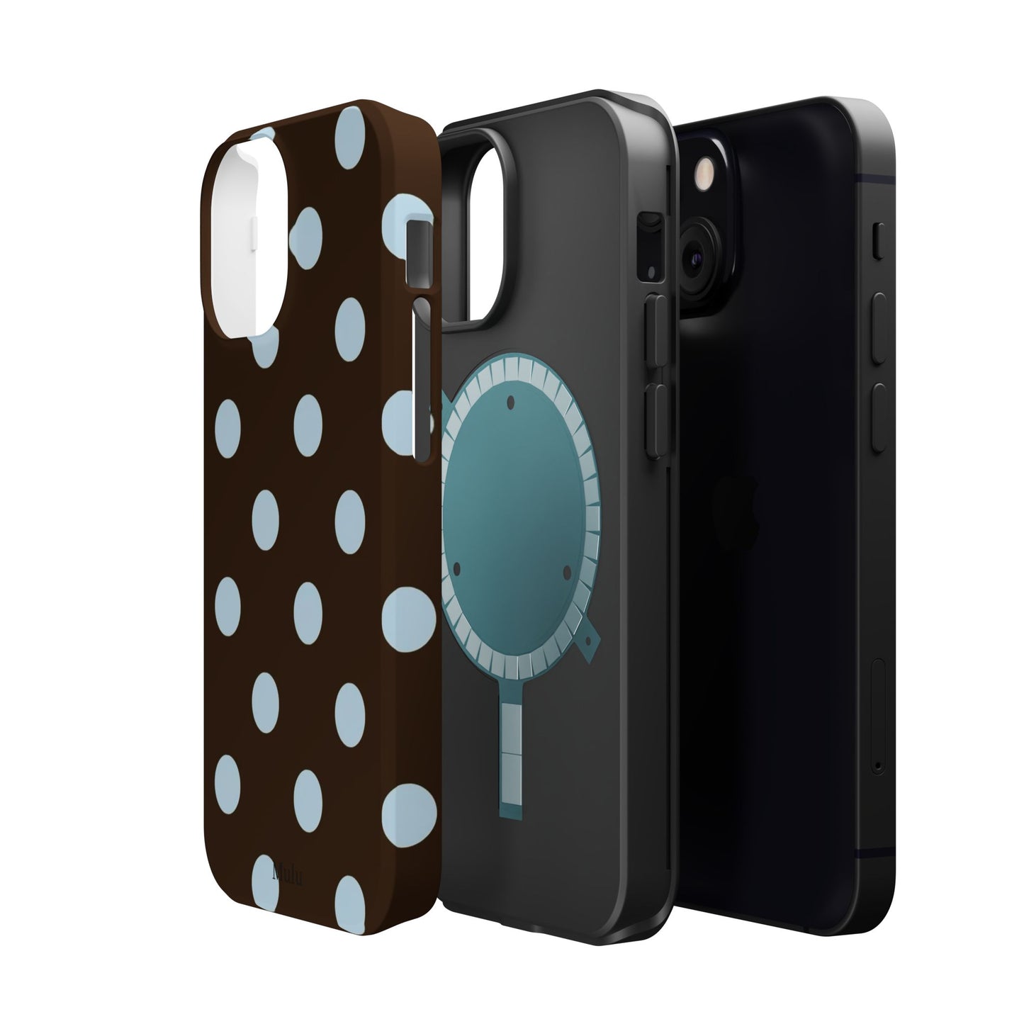 Polka Dot Magnetic Phone Case — Brown with Light Blue Dots, Impact-Resistant