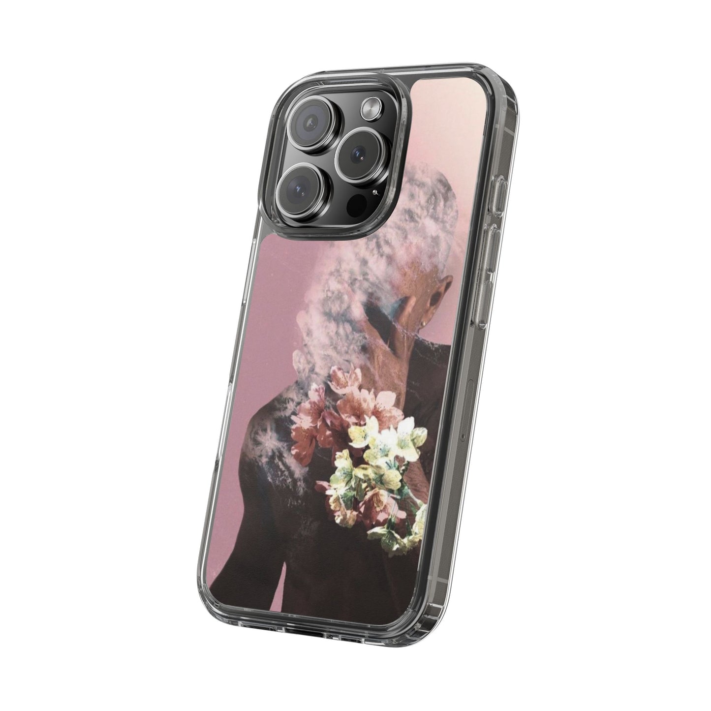 Clear Phone Case — Pink Floral Smoke Art iPhone Case