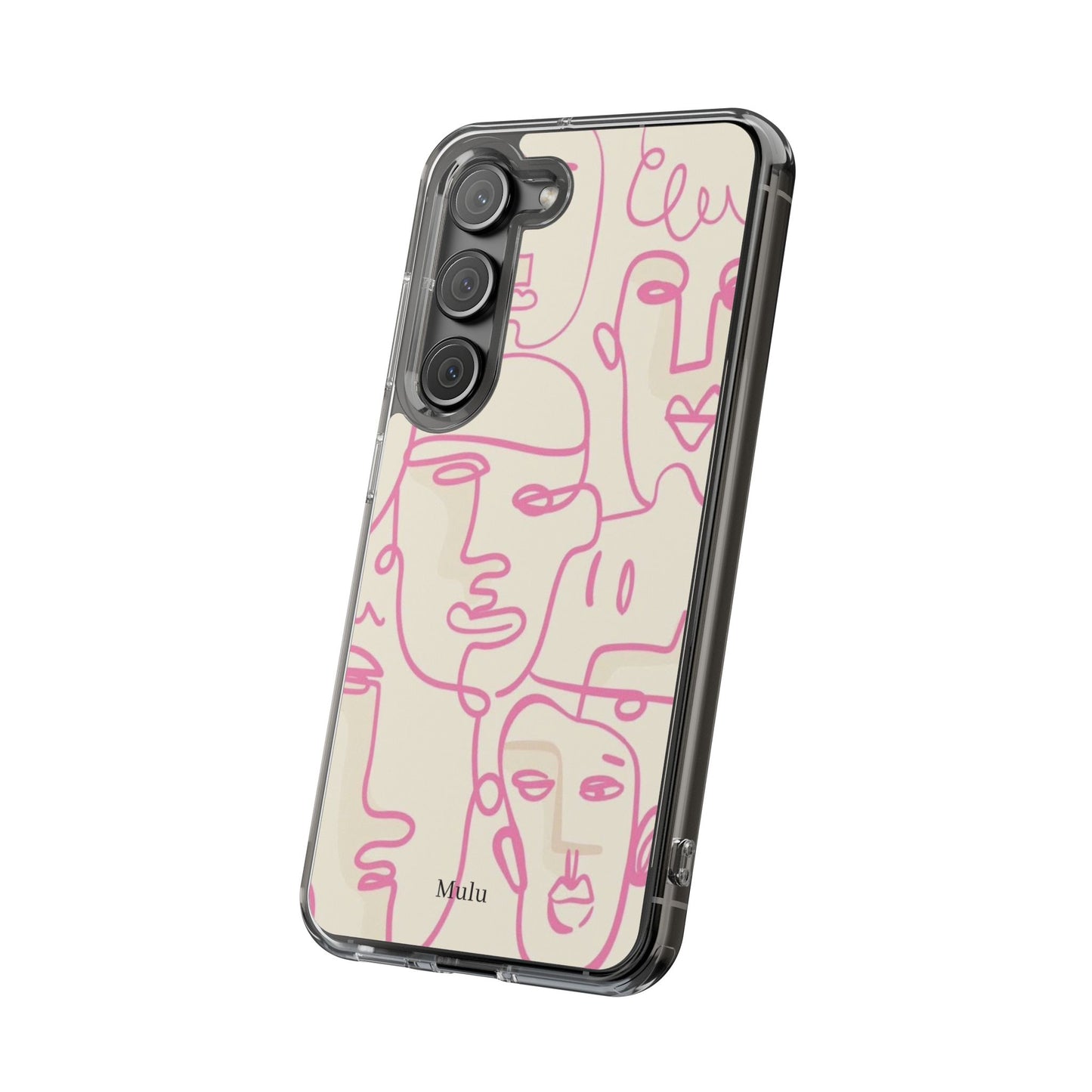 Clear Impact-Resistant Phone Case — Pink Minimalist Line Faces Design