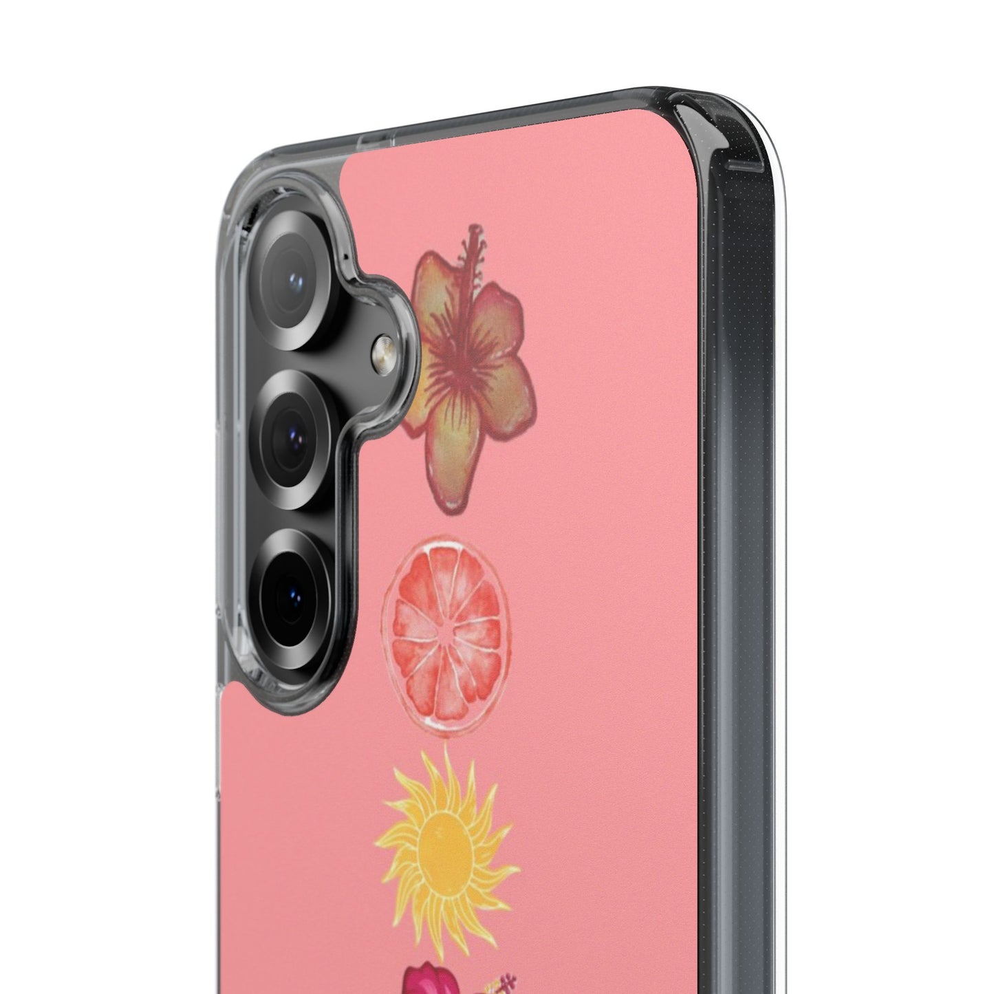 Clear Impact-Resistant Phone Case — Tropical Sun & Hibiscus Floral Design