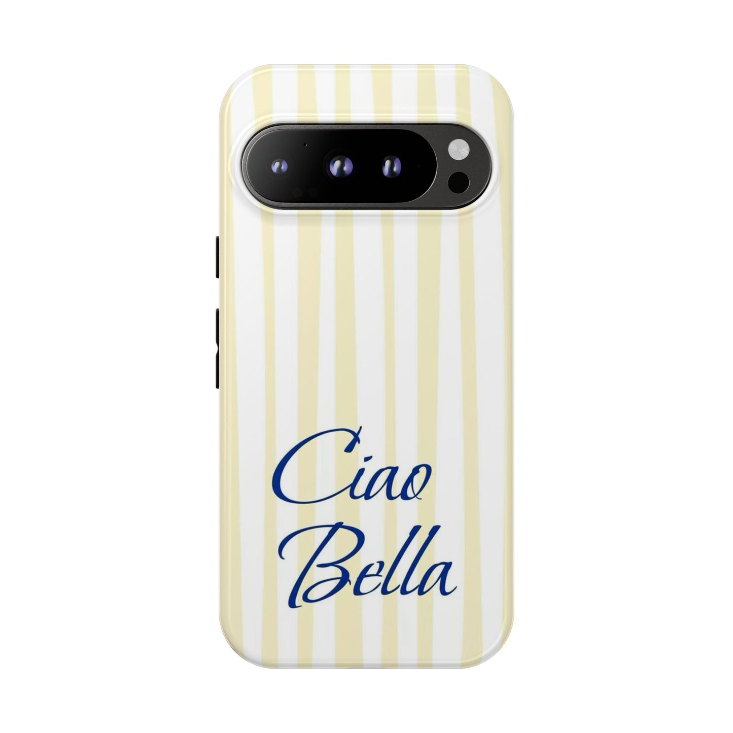 Ciao Bella Phone Case – Striped Elegant Italian Script Protective Cover