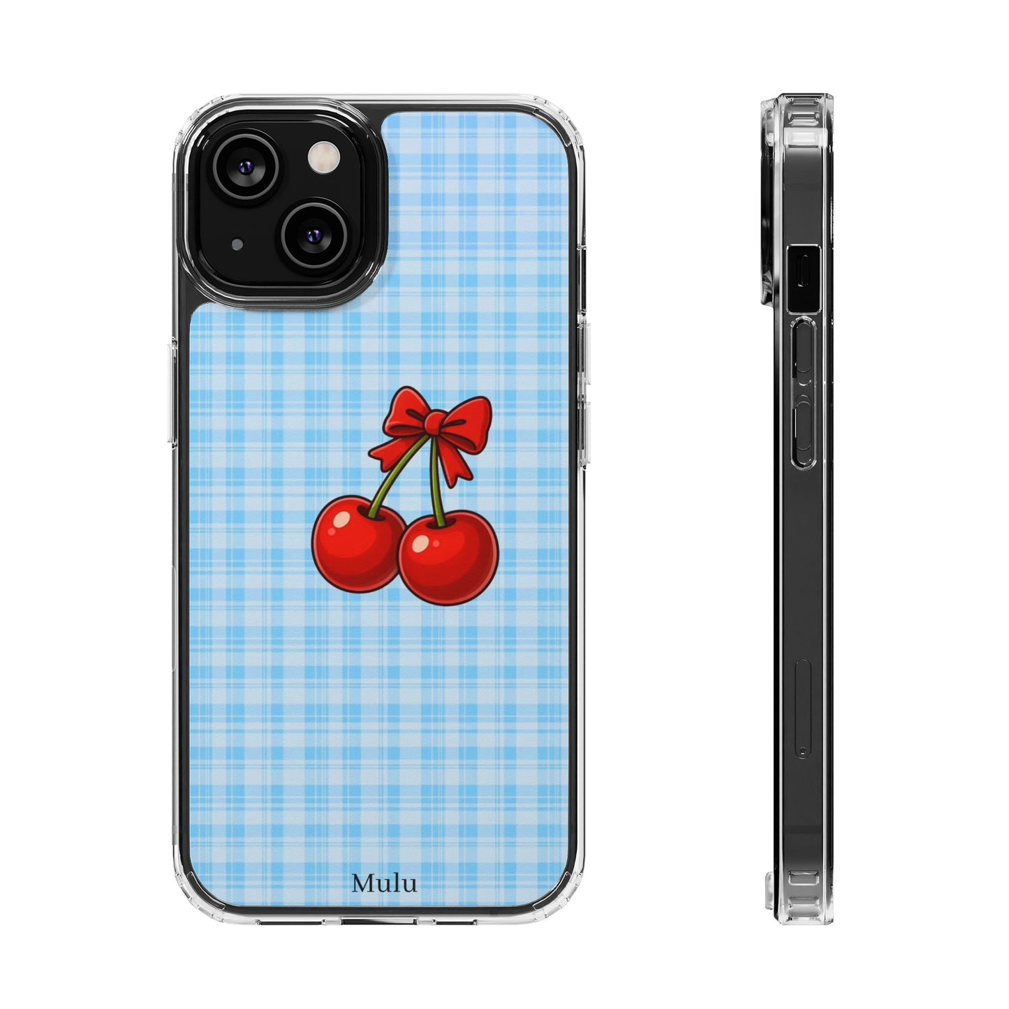 Clear Cherry Gingham Phone Case — Impact-Resistant Clear Case with Red Cherry Design