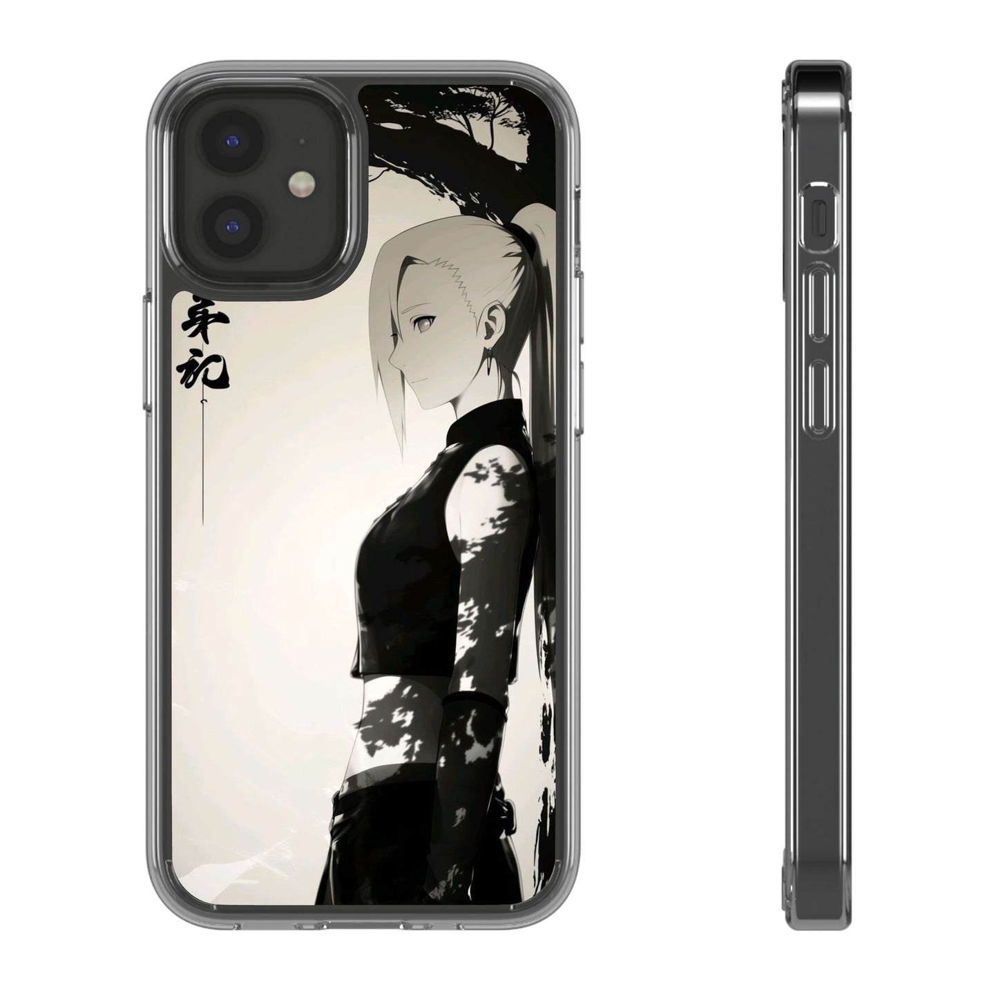 Anime Samurai Clear Phone Case — Monochrome Sumi-E Style