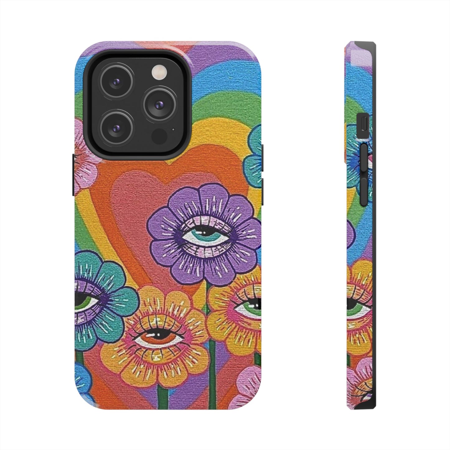 Psychedelic Eye Flower Tough Phone Case — Retro Rainbow Protective iPhone Cover