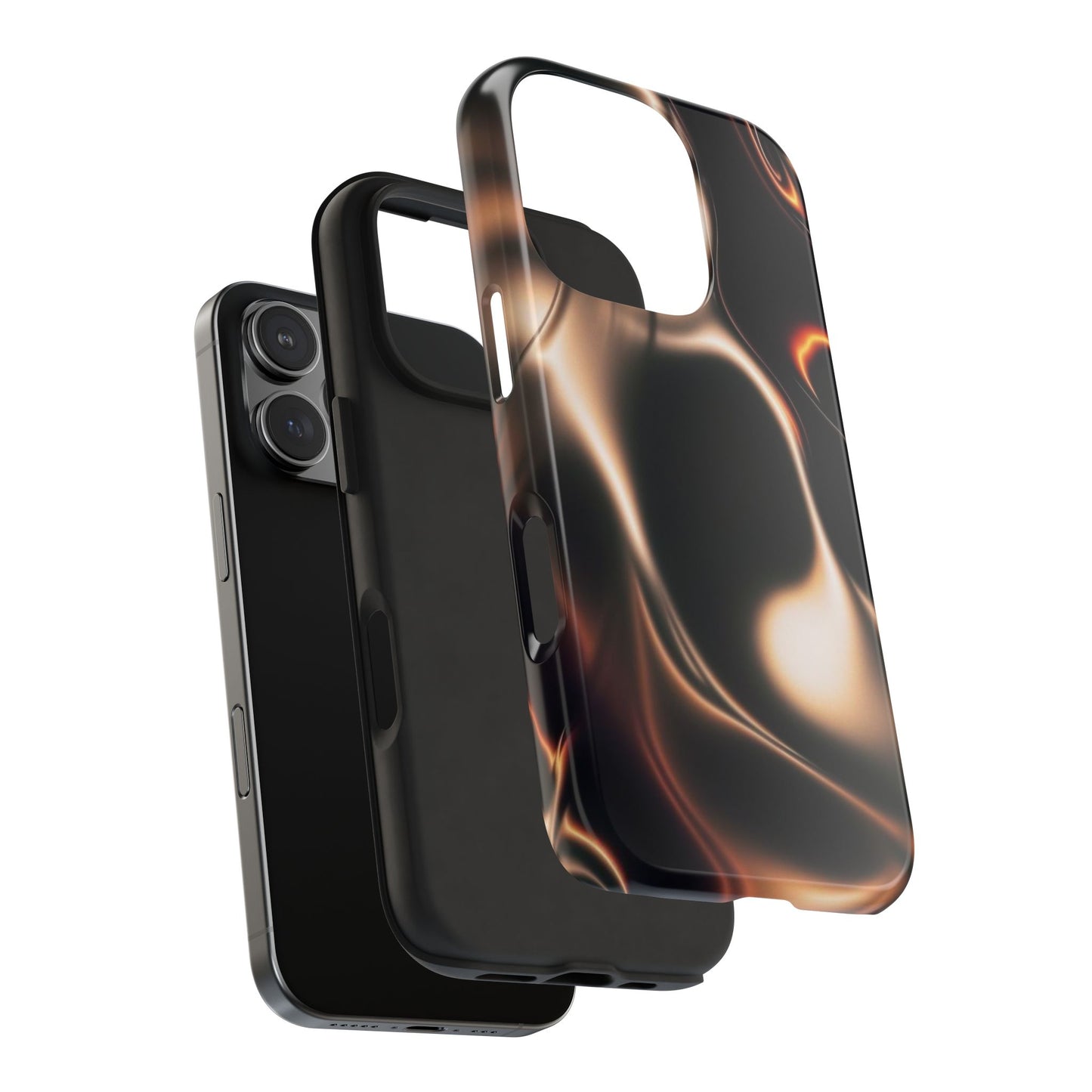 Abstract Liquid Glow Tough Phone Case — Black & Bronze Swirl Protective Cover