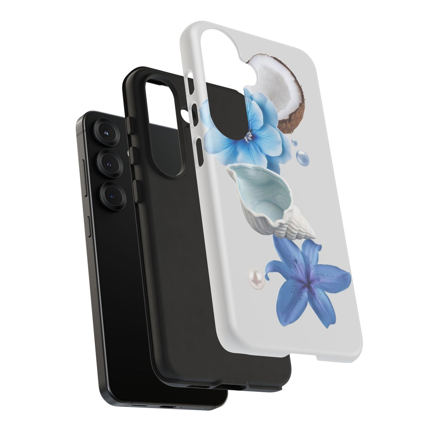 Tropical Blue Floral Phone Case — Coconut, Shell & Starfish Design