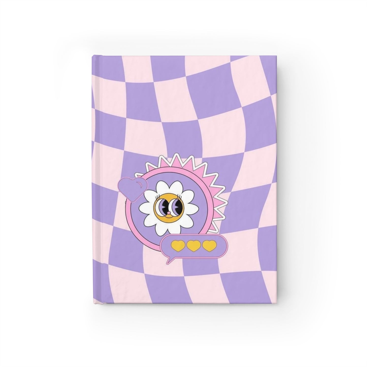 Purple Checker Daisy Journal — Cute Retro Floral Ruled Notebook