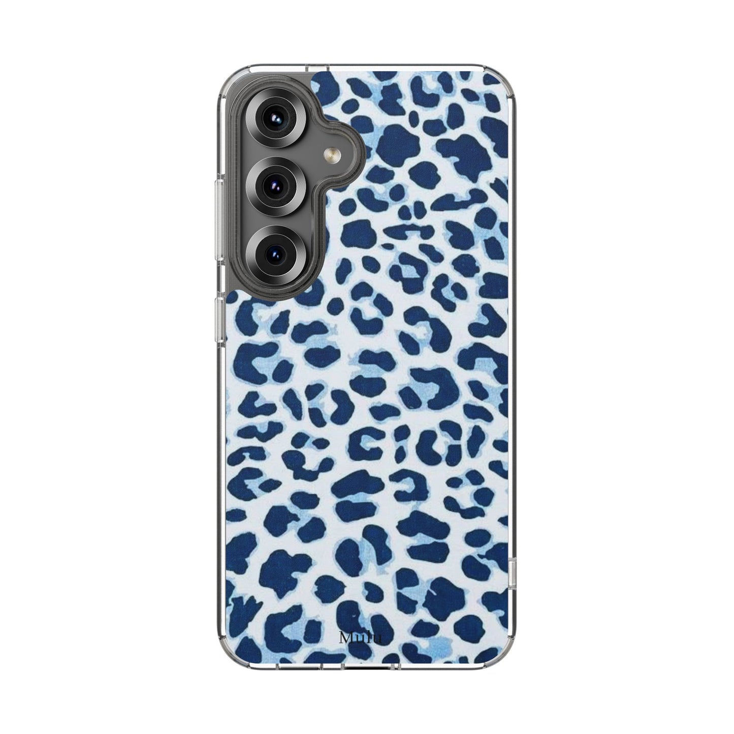 Clear Impact-Resistant Phone Case — Blue Watercolor Leopard Print