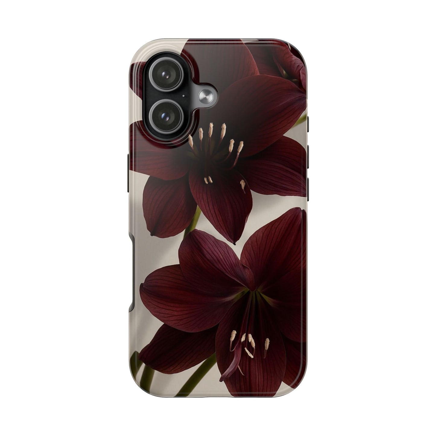 Amaryllis Noir Tough Phone Case — Dark Burgundy Floral Protective Cover