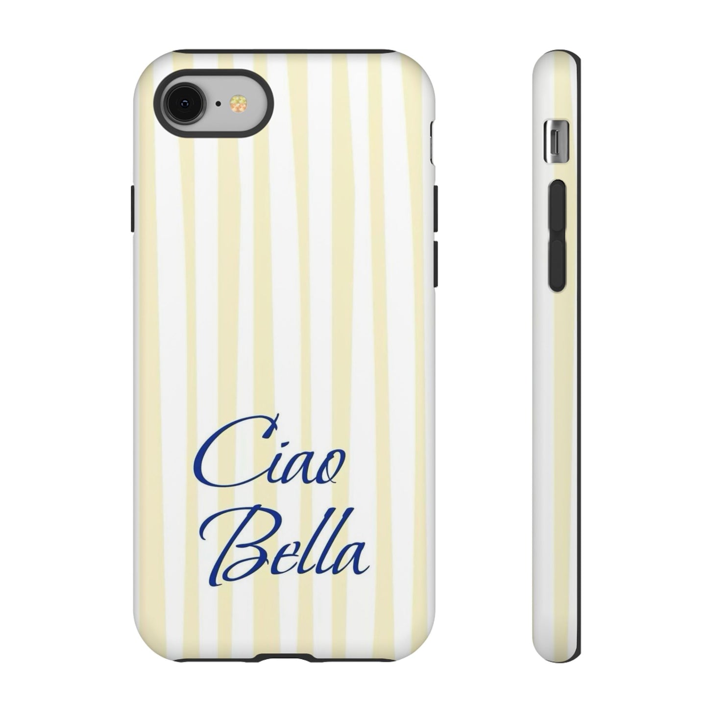 Ciao Bella Phone Case – Striped Elegant Italian Script Protective Cover
