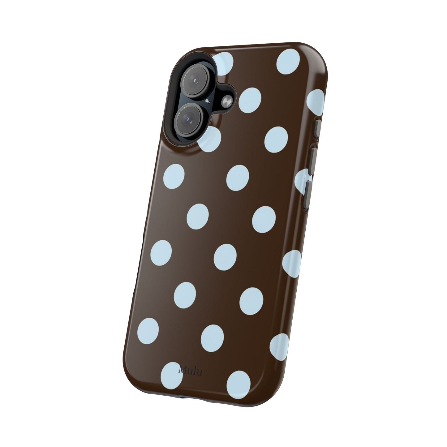 Polka Dot Magnetic Phone Case — Brown with Light Blue Dots, Impact-Resistant