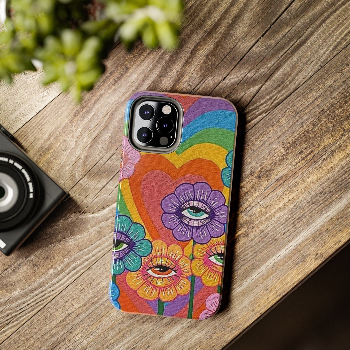 Psychedelic Eye Flower Tough Phone Case — Retro Rainbow Protective iPhone Cover