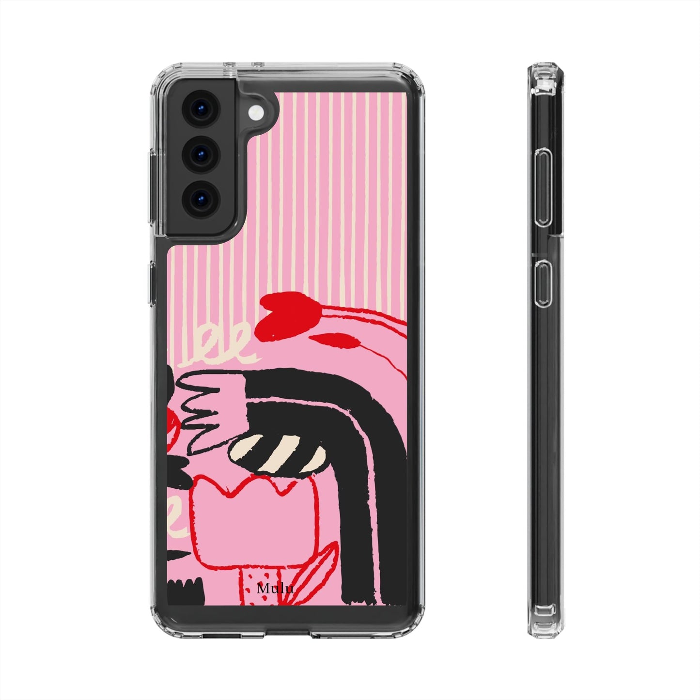 Clear Impact-Resistant Case — Pink Cute Heart Cartoon Design