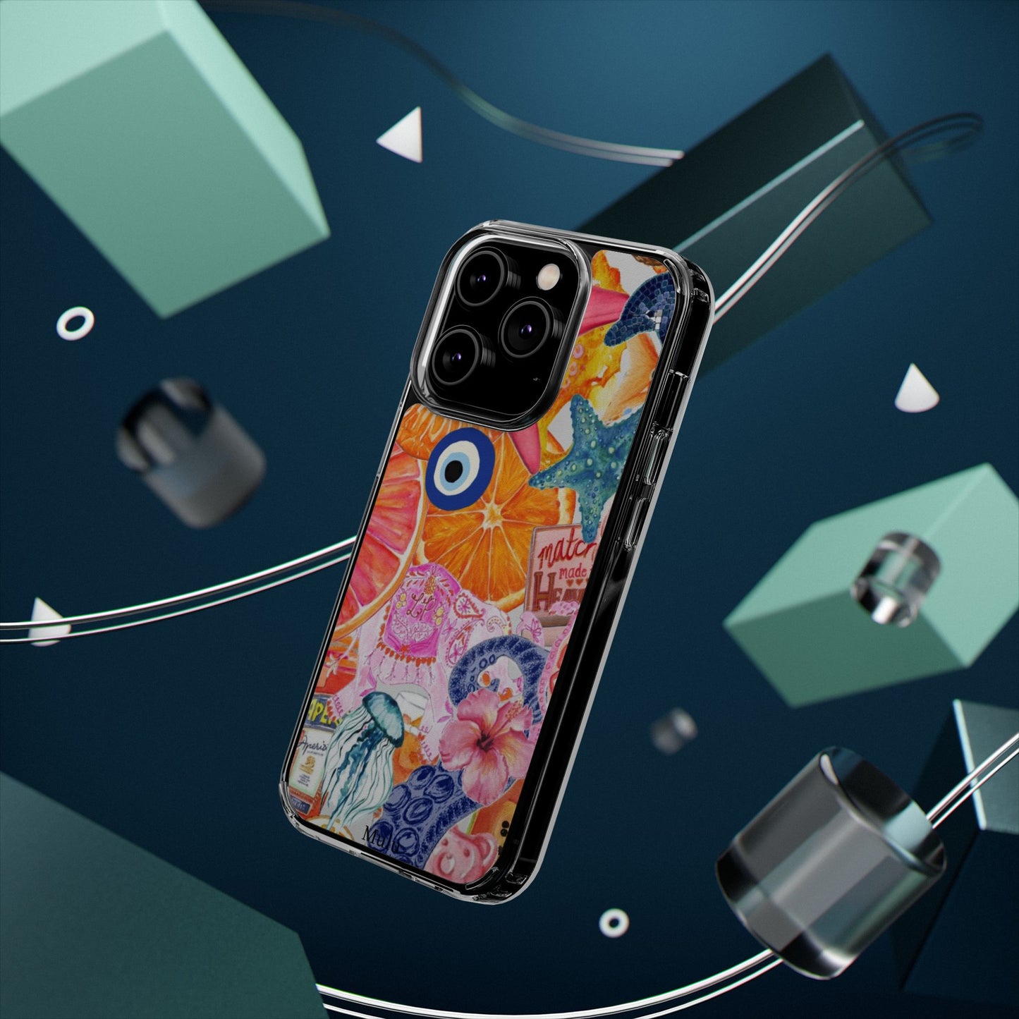 Clear Impact-Resistant Phone Case — Colorful Tropical Collage Design