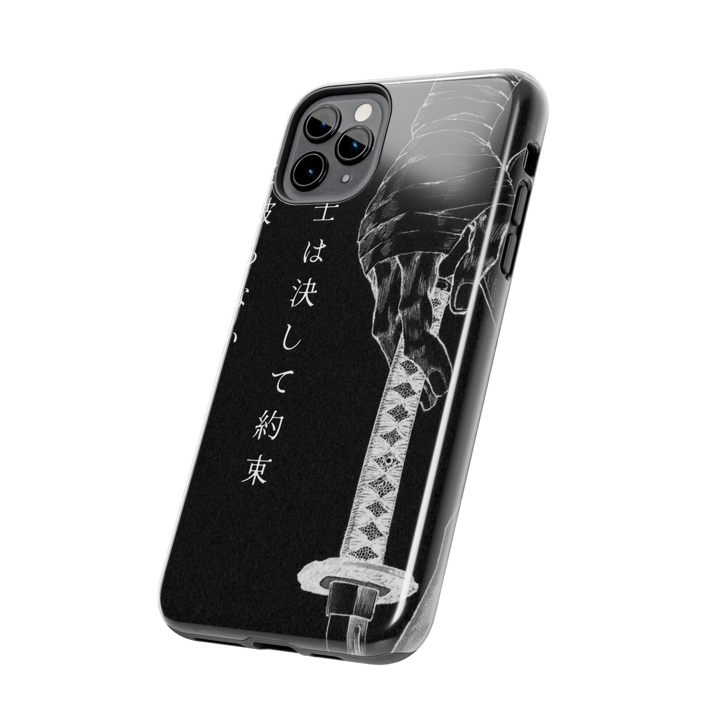 Samurai Vow Tough Phone Case — Black Katana Design with Japanese Text