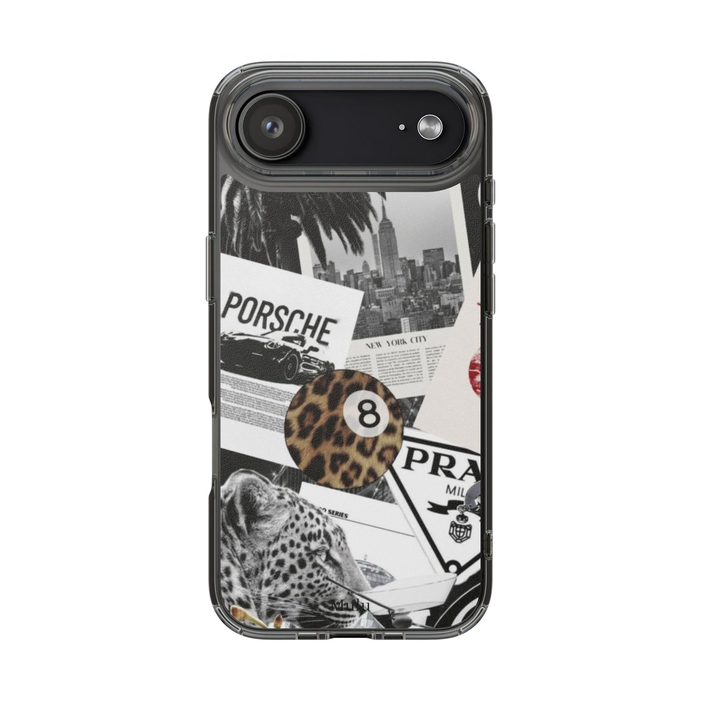 Clear Impact-Resistant Phone Case — Collage Luxury Leopard & Vintage Car Design