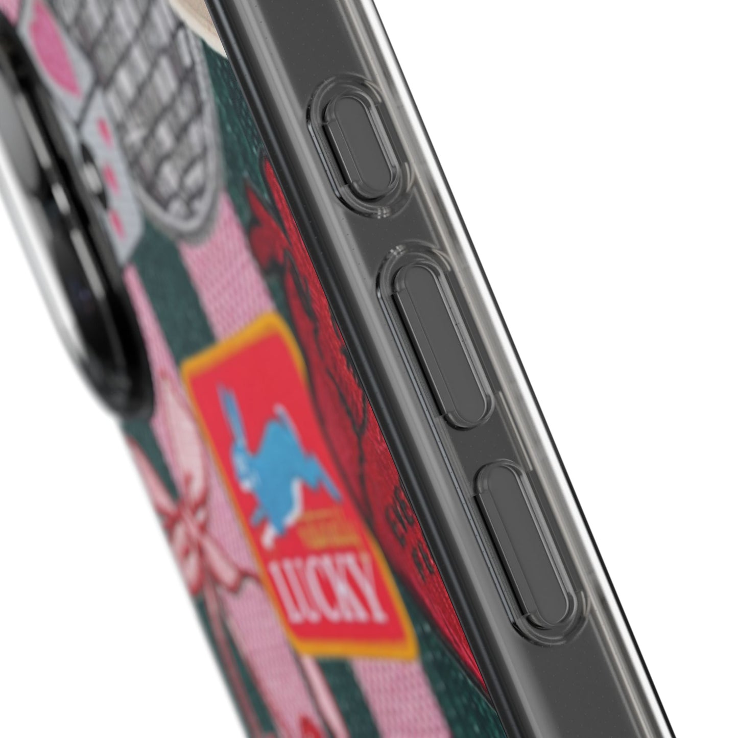 Clear Impact-Resistant Phone Case — Retro Patchwork Stickers (Lucky, Cherries, Silly Goose)