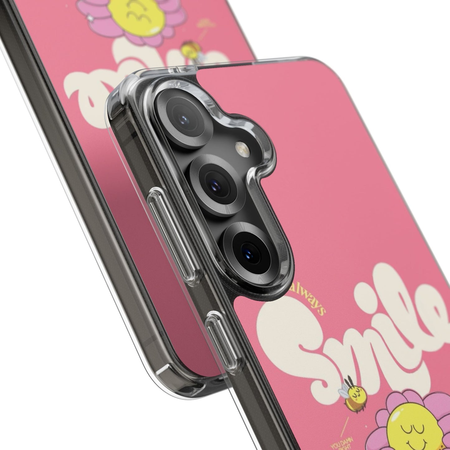 Clear Impact-Resistant Phone Case — Pink 'Smile' Flower Design