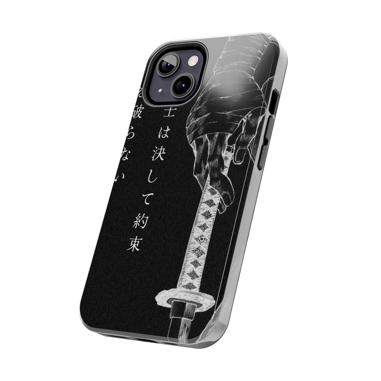 Samurai Vow Tough Phone Case — Black Katana Design with Japanese Text