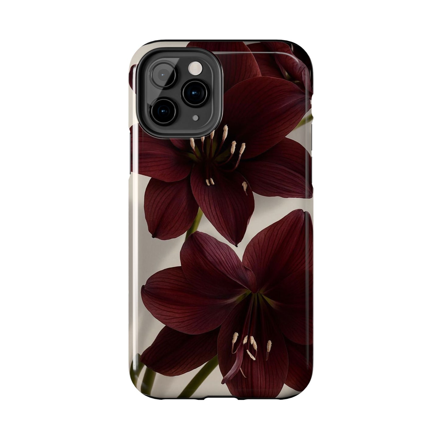 Amaryllis Noir Tough Phone Case — Dark Burgundy Floral Protective Cover