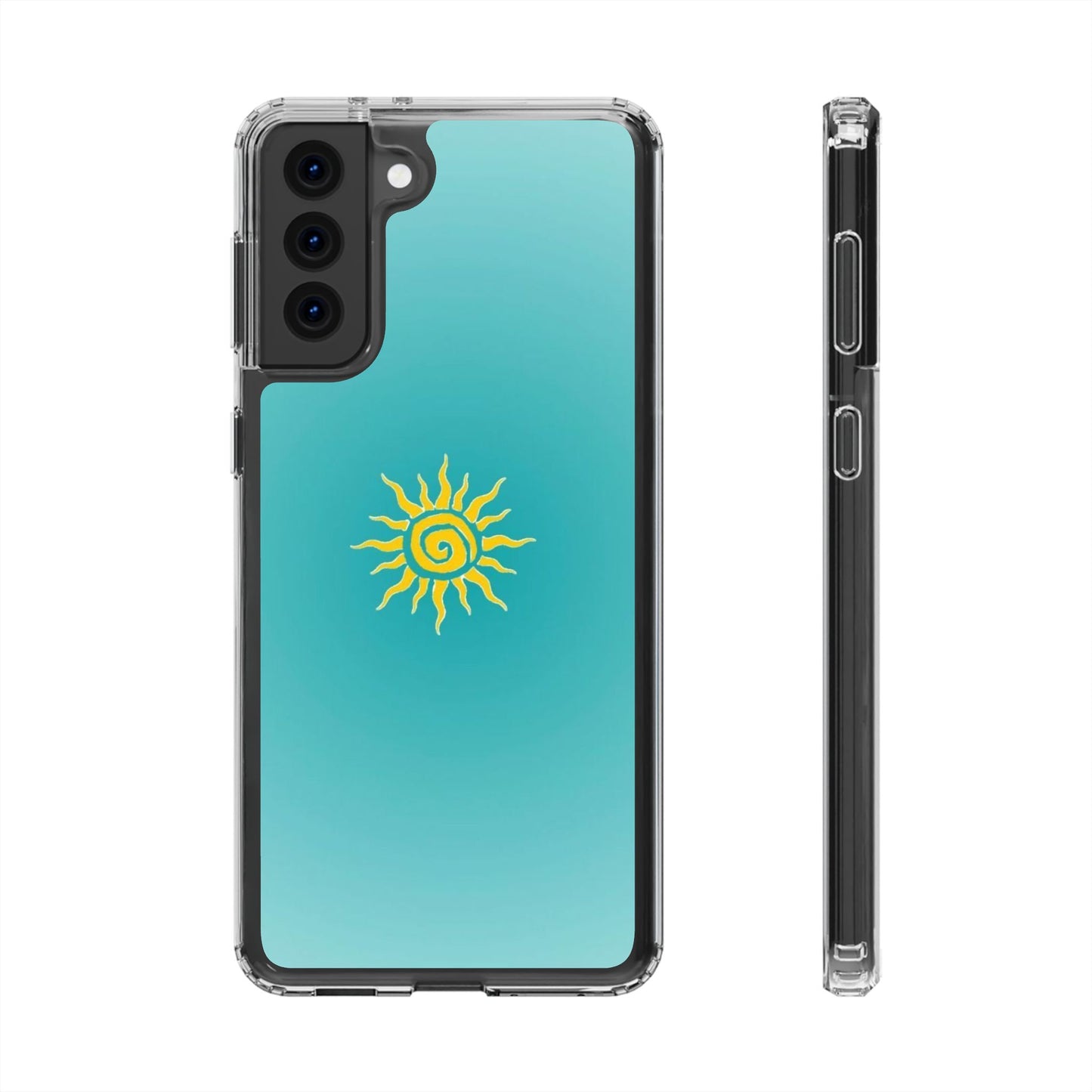 Clear Impact-Resistant Phone Case — Yellow Sun on Teal Gradient