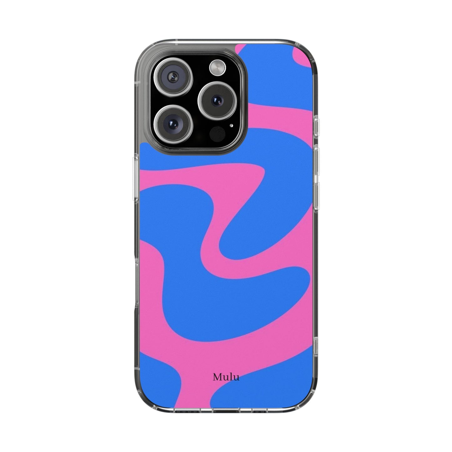 Clear Impact-Resistant Phone Case — Retro Blue & Pink Abstract Swirl