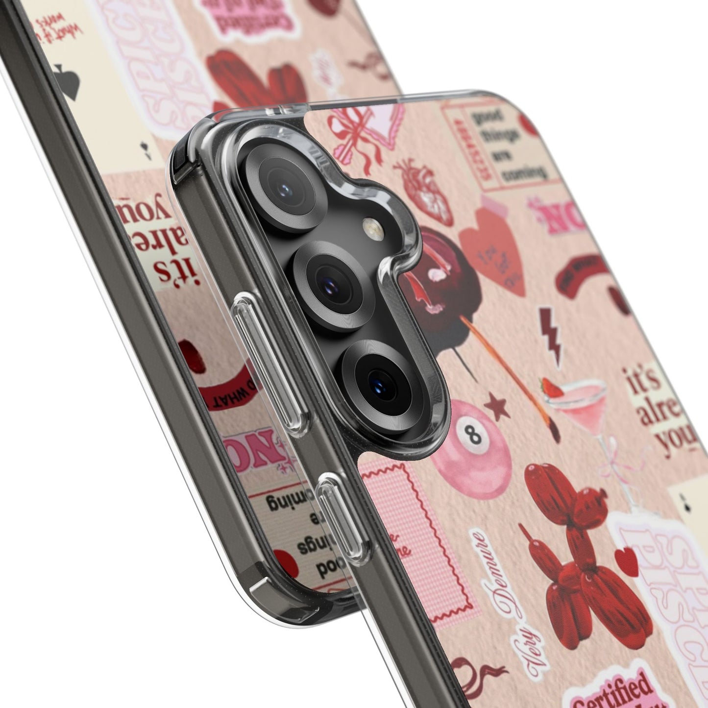 Clear Impact-Resistant Phone Case — Retro Cherry & Sticker Collage
