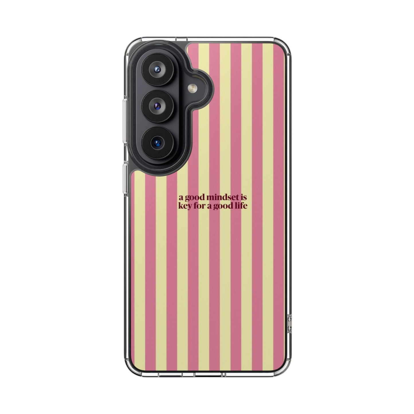 Striped Clear Phone Case — "A Good Mindset Is Key for a Good Life" Motivational iPhone Case