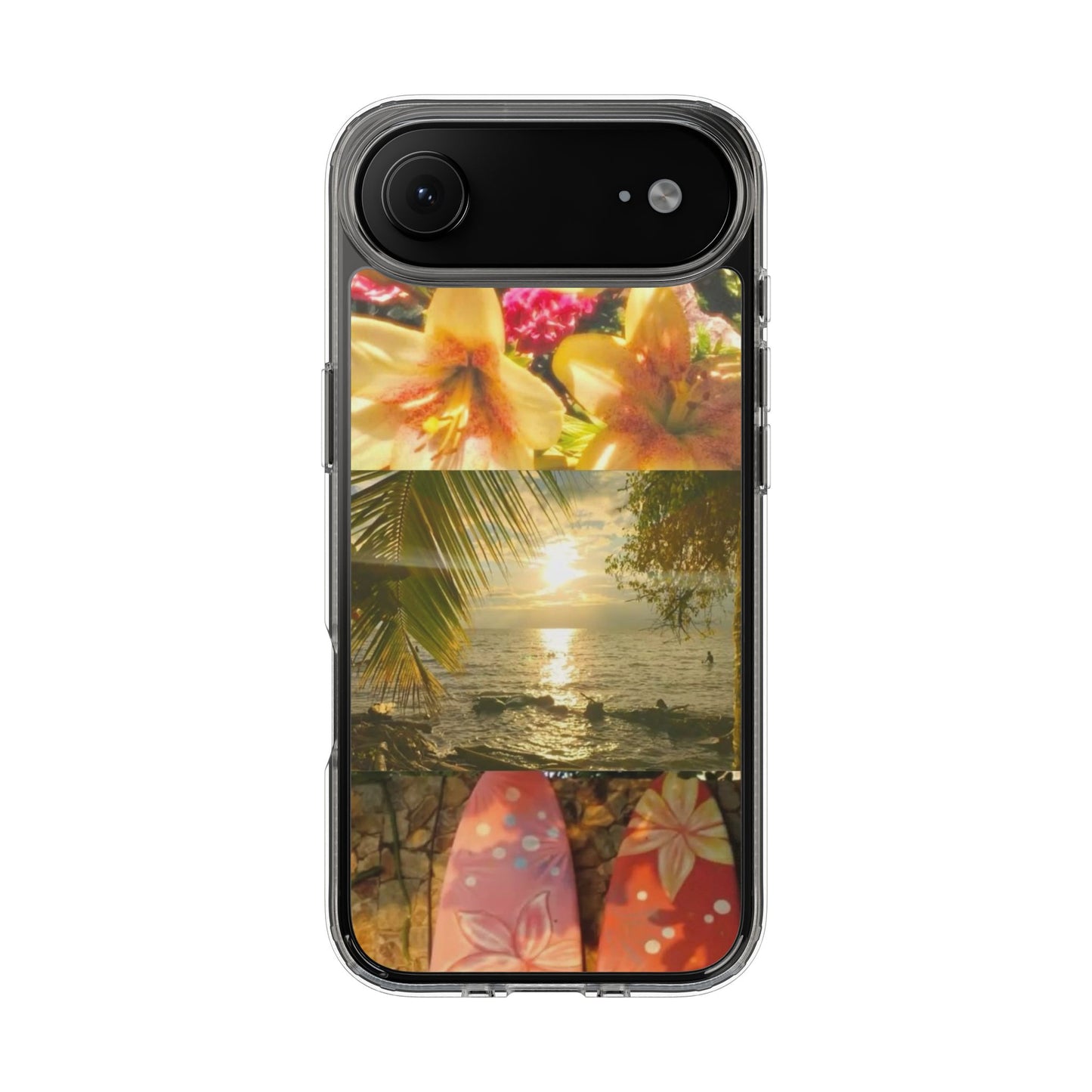 Tropical Sunset Phone Case — Floral Surfboard Clear iPhone Case