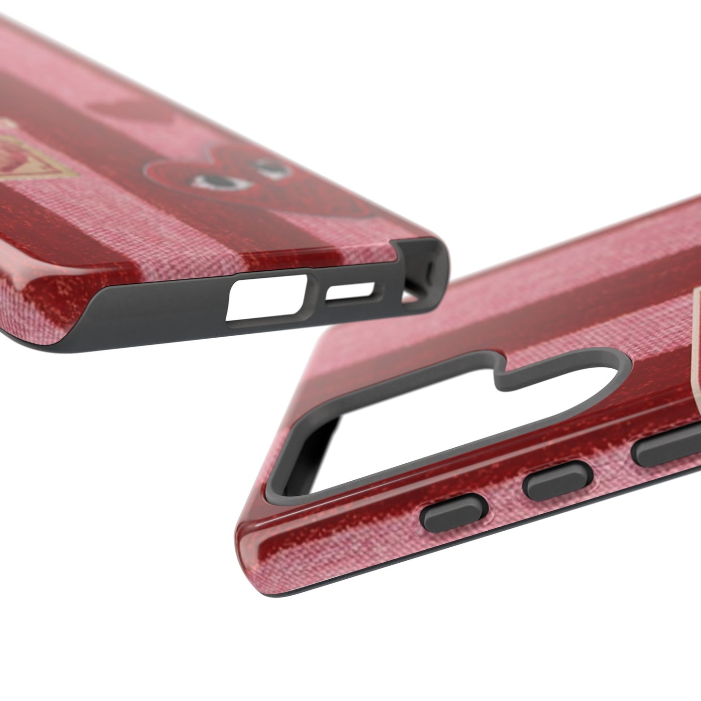 Phone Case — Red Striped Heart Design with “Good Things Are Coming”