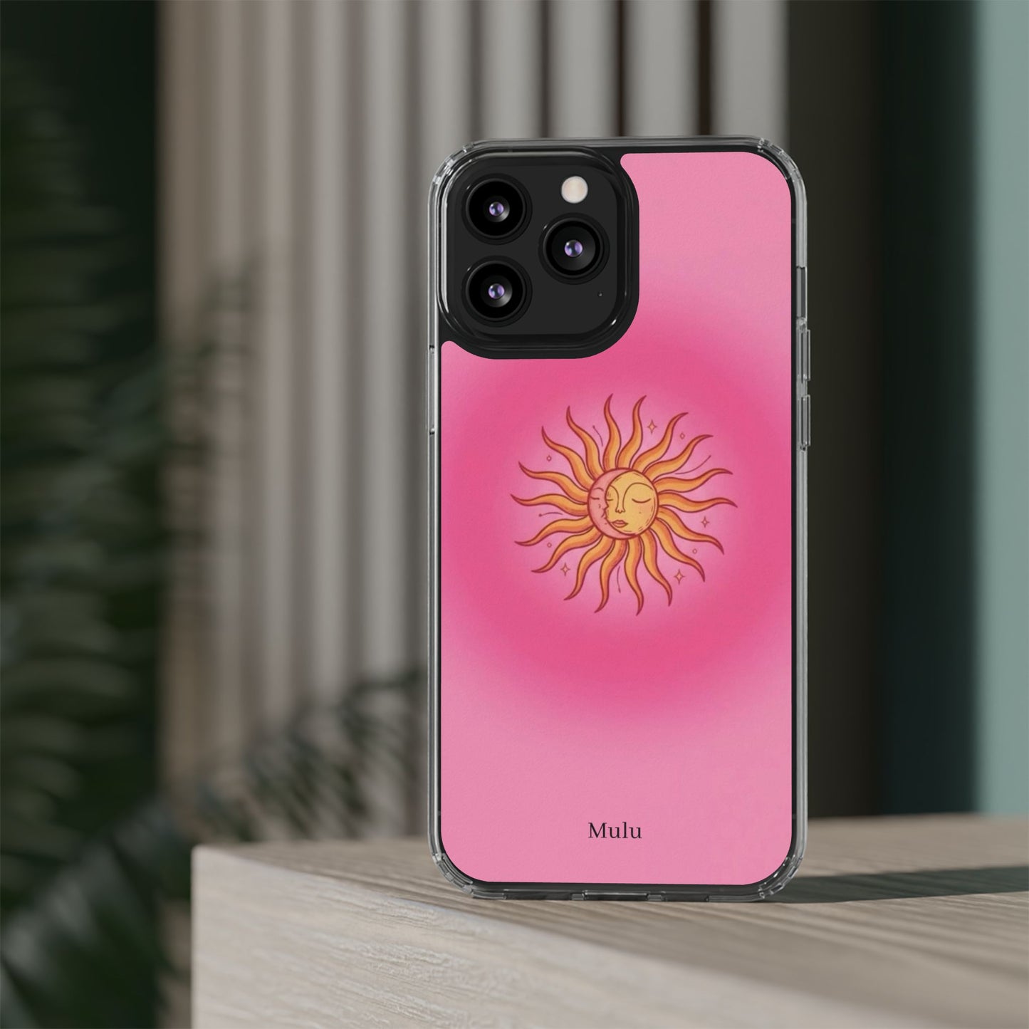Pink Sun Phone Case — Radiant Sunburst Impact-Resistant Clear Case