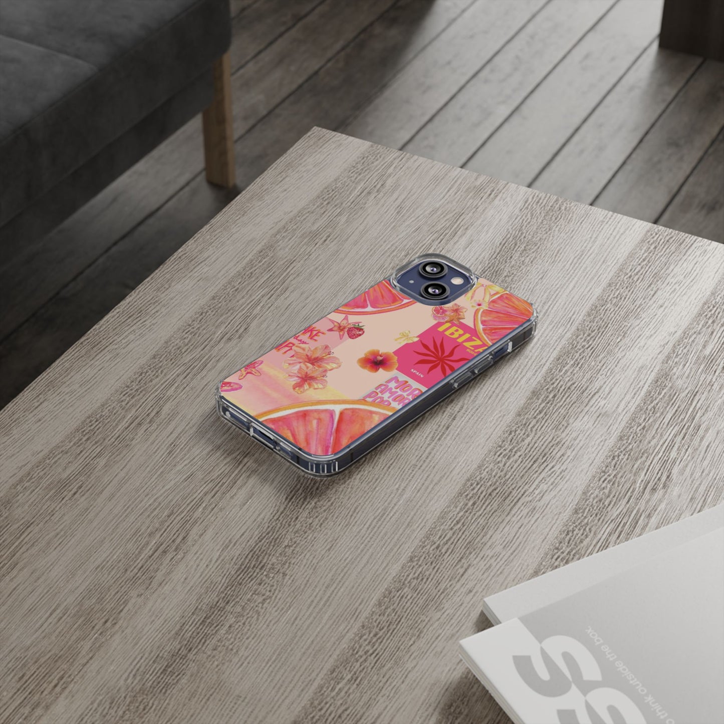Clear Impact Phone Case — Pink Ibiza Citrus Floral Design