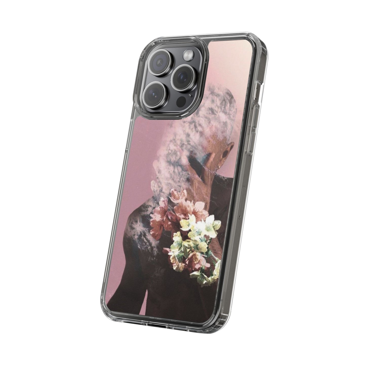 Clear Phone Case — Pink Floral Smoke Art iPhone Case