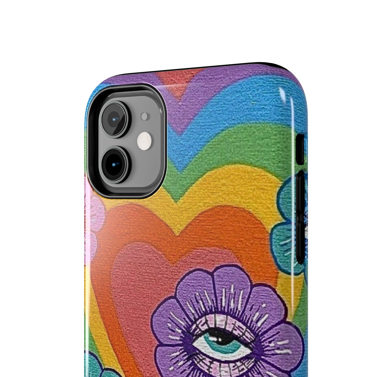 Psychedelic Eye Flower Tough Phone Case — Retro Rainbow Protective iPhone Cover