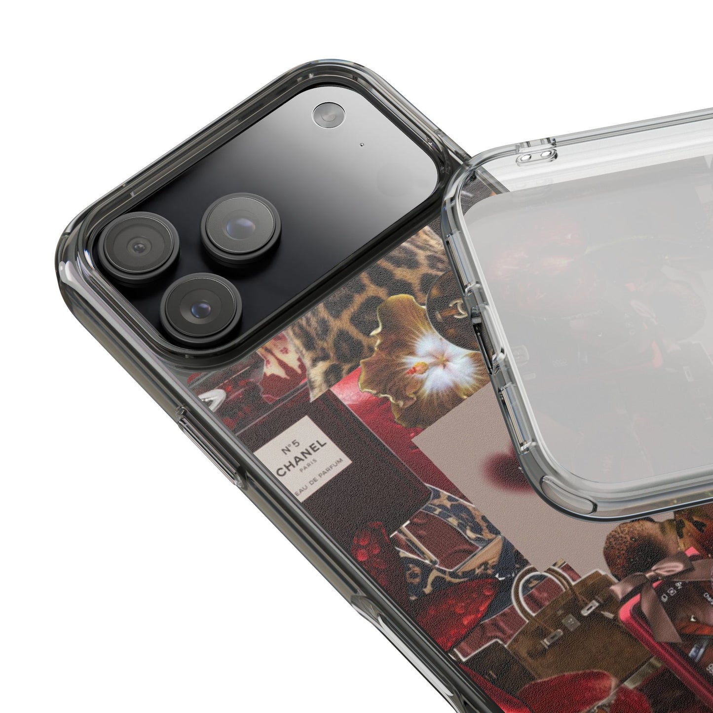 Clear Impact-Resistant Phone Case — Retro Cherry Collage Design