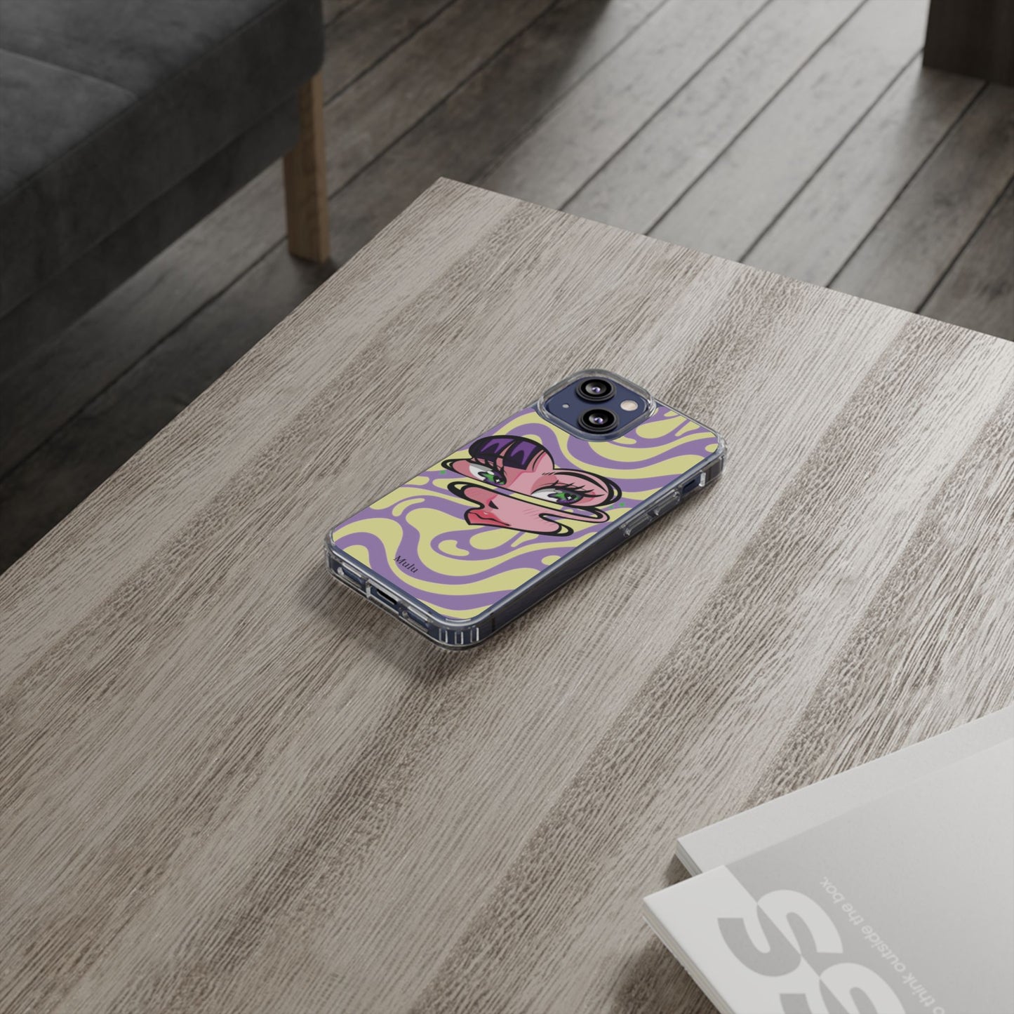 Clear Impact-Resistant Case — Retro Psychedelic Heart Face Design
